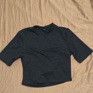 SHEIN Black Fitted Crop T-Shirt with Mandarin Collar